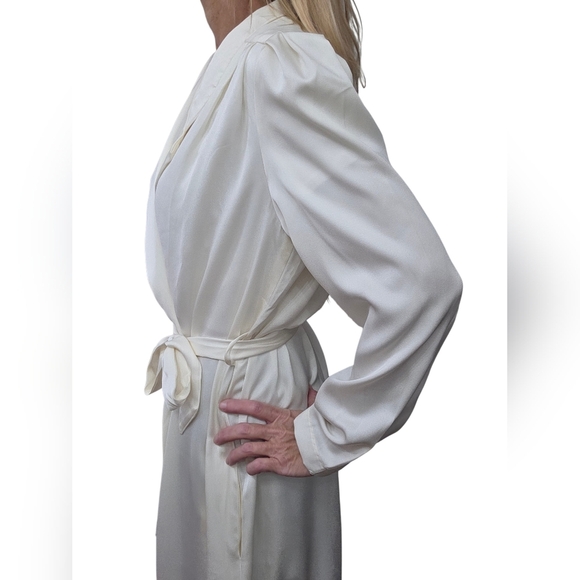 Vintage 80s Evan Picone Ivory Wrap Style Maxi Dress - Picture 6 of 8